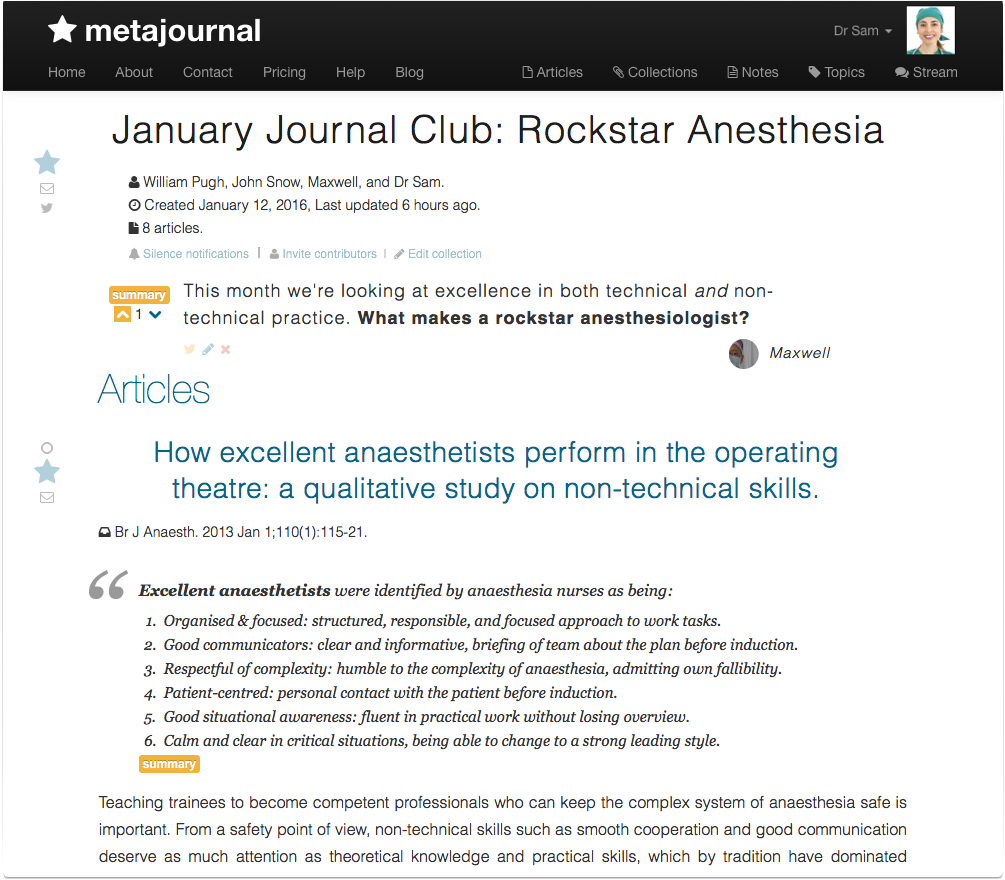 Metajournal article collections virtual journal clubs